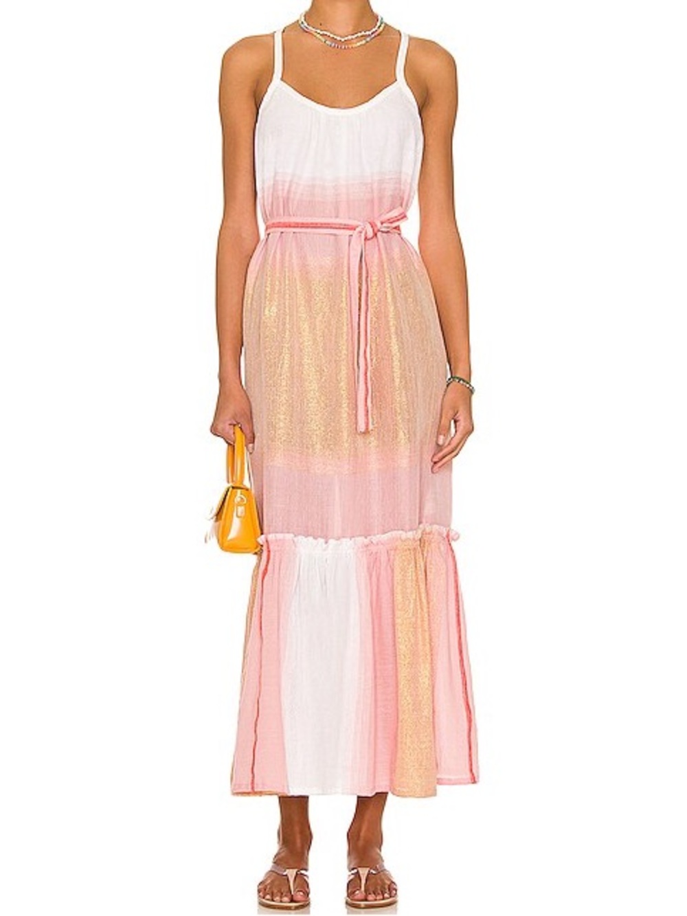 Lemlem Tila Sun Dress Pink Metallic Stripe Maxi Dress Small - Picture 1 of 10